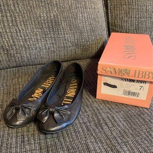 Sam & Libby Leather Black Bow Ballet Flats with Box Size 7.5